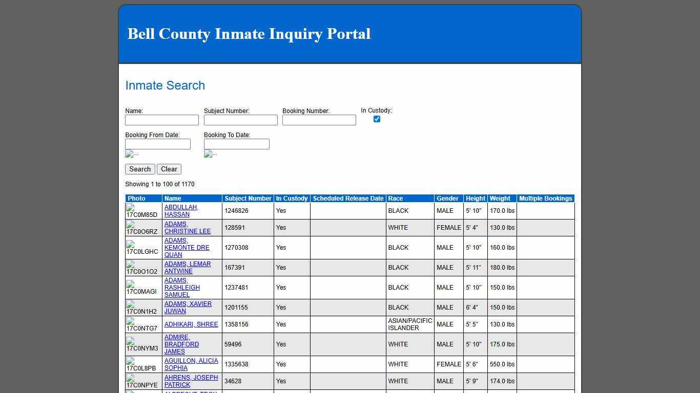 Inmate Search