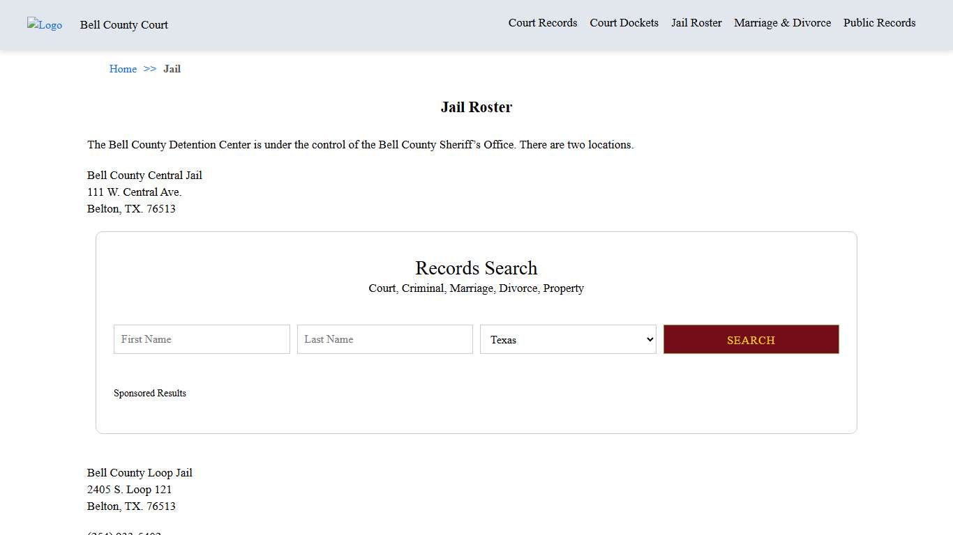 Jail Roster | Bell County Court
